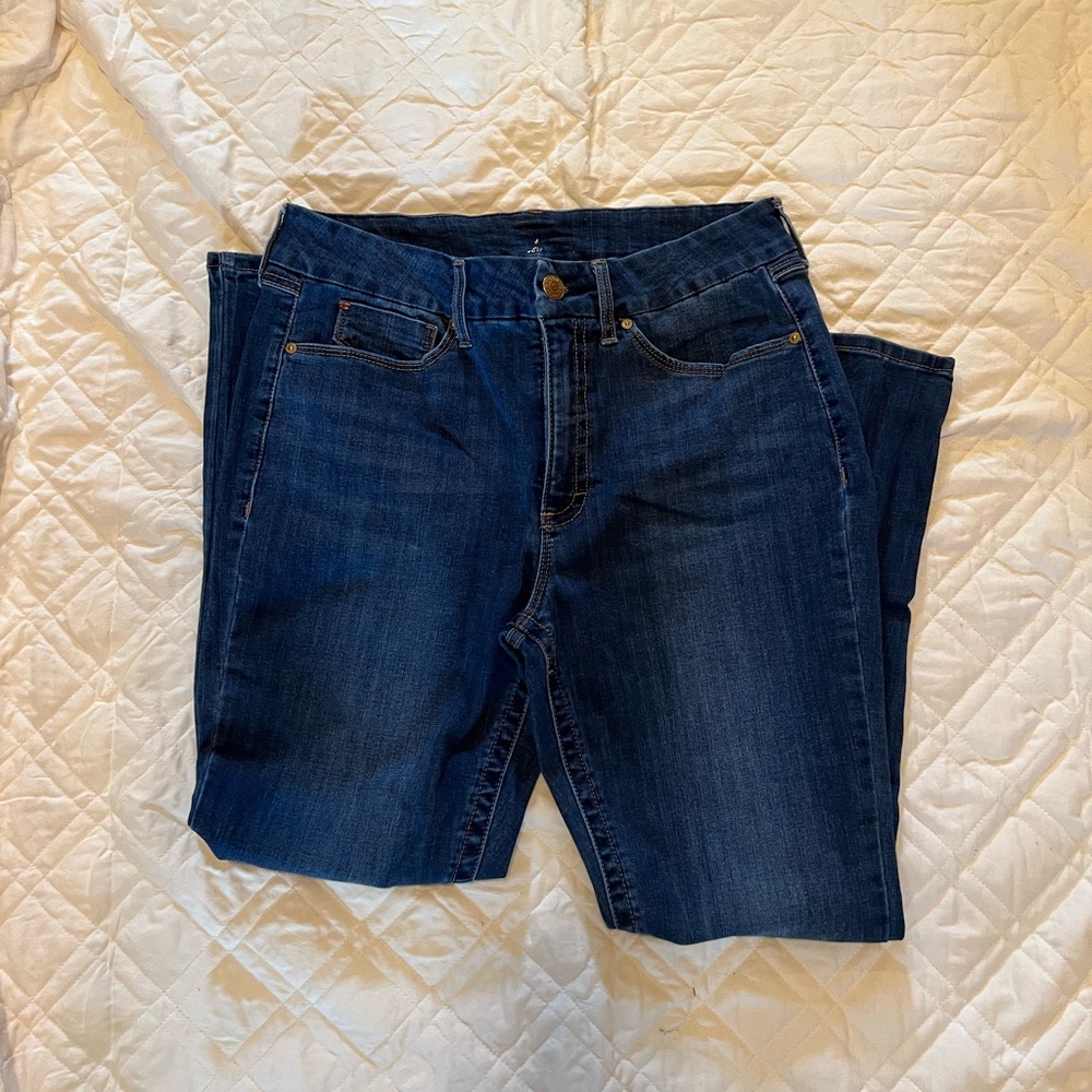 Seven7 denim blue jeans, size 14, tummyless, high rise, skinny legs